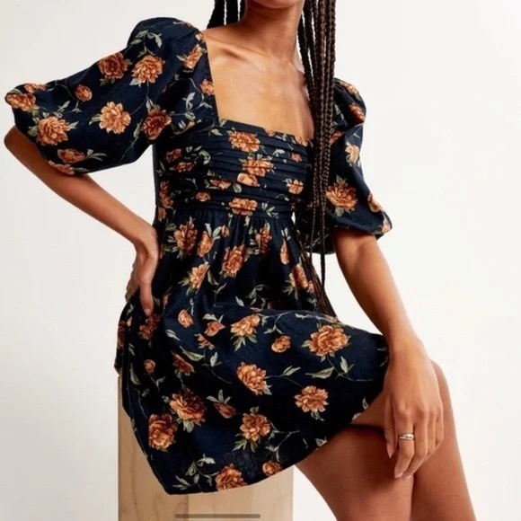 NWT Abercrombie & Fitch Emerson Linen-Blend Puff Sleeve Mini Dress Size XS - Picture 6 of 15